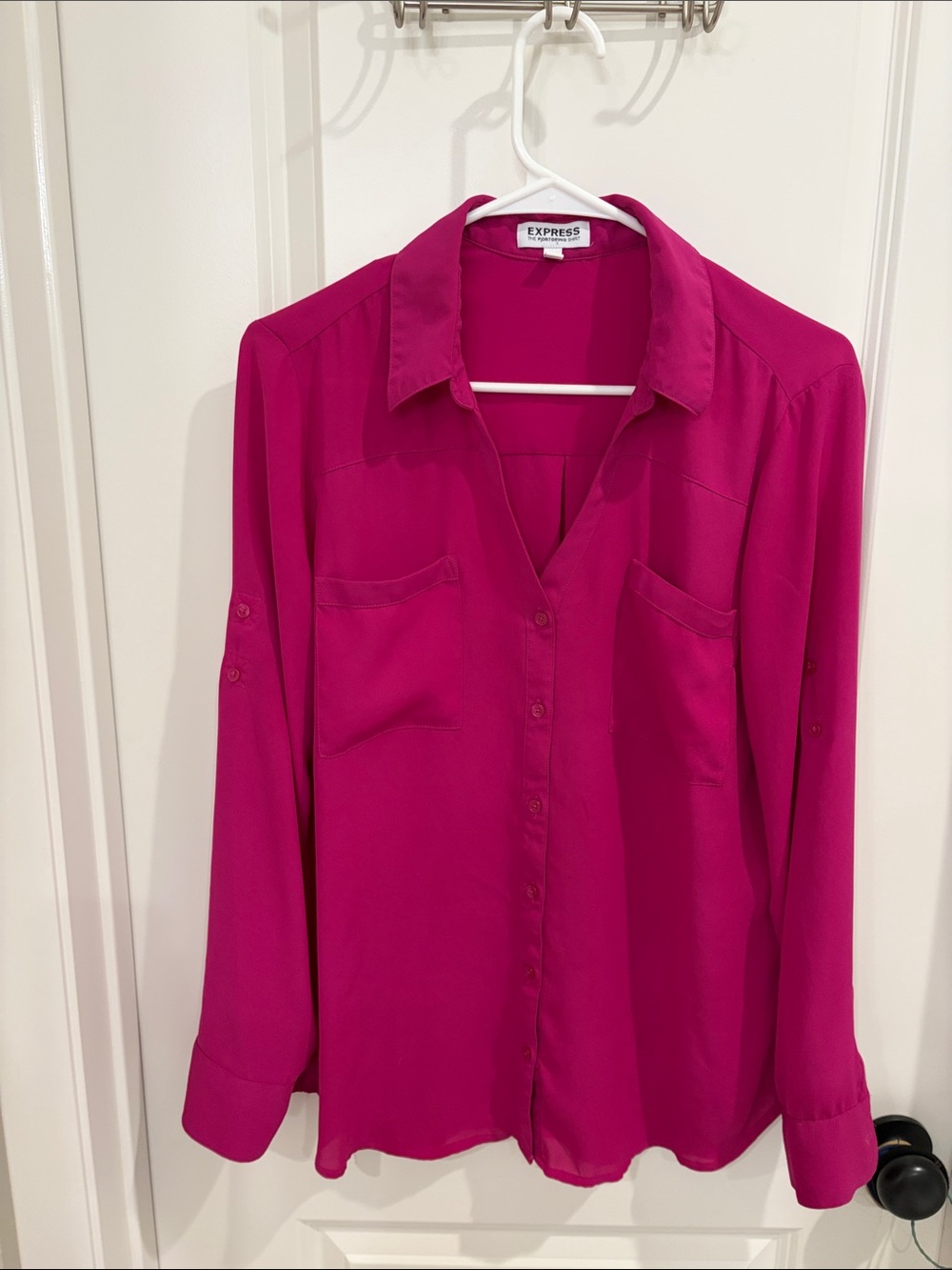 Express Bright Fuchsia Button-Down Blouse